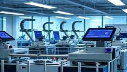 cutting-edge flexographic equipment, streamlining processes, boosting efficiency, photorealistic, state-of-the-art laboratory with experimental setup, highly detailed, synchronized operations, 28mm lens, advanced neutrals with a hint of blue, directional spotlighting, shot with a Nikon D750