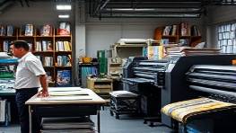 reliable flexographic printer, showing resilience, consistently delivering, photorealistic, harmonized workspace filled with various printed materials, highly detailed, finished products glistening under lights, 50mm lens, natural shades with colorful outputs, evenly distributed lighting, shot with a Leica SL2